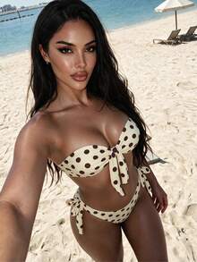 Swim SXY Women's Summer Beach New Sexy Leopard Floral Print Halter Backless Bikini And Side Tie Two Pieces Swimwear Set - Yellow - View 2