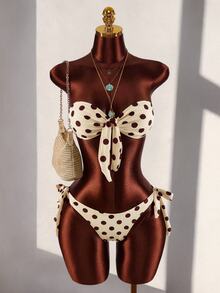 Swim SXY Women's Summer Beach New Sexy Leopard Floral Print Halter Backless Bikini And Side Tie Two Pieces Swimwear Set - Yellow - View 7