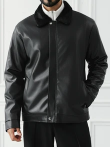 HUEFORM Men's Vintage Rabbit Fur Collar Leather Jacket, Cool Leather Jacket, Autumn/Winter Versatile Mature Black Coat,Suitable For Street Style - Black - View 4