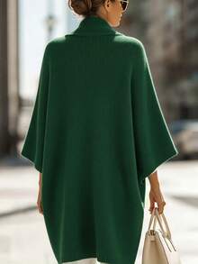 SHEIN 女款素色休閒百搭日常穿搭開襟衫 - 墨綠色 - 查看 2
