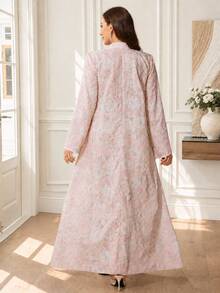 Al Najma 精緻端莊優雅刺繡印花寬鬆女款土耳其長襯衫，阿拉伯傳統洗禮賓客 Ninang 婚禮米色秋季款 - 粉色 - 查看 2
