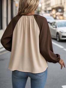 EMERY ROSE Plus Tie Neck Lantern Sleeve Blouse Fall Cloth For Women - Multicolor - View 2
