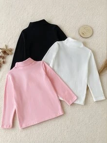SHEIN This High-Neck Long-Sleeve Base Layer Top Is Available In Black, Pink, And White. The Fit Is Comfortable And Not Tight, Making It A Basic Inner Layer For Autumn. It's Suitable For Daily Wear In Autumn And Winter And Can Be Paired With Jackets, Sweatshirts, And Skirts. - Multicolor - View 3