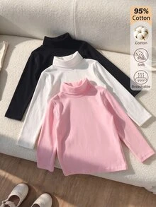SHEIN This High-Neck Long-Sleeve Base Layer Top Is Available In Black, Pink, And White. The Fit Is Comfortable And Not Tight, Making It A Basic Inner Layer For Autumn. It's Suitable For Daily Wear In Autumn And Winter And Can Be Paired With Jackets, Sweatshirts, And Skirts. - Multicolor - View 8