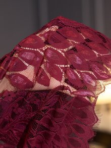 SilkySpell Lace Mesh Patchwork Faux Silk Camisole Top And Shorts Sexy Sleepwear Set - Burgundy - View 7