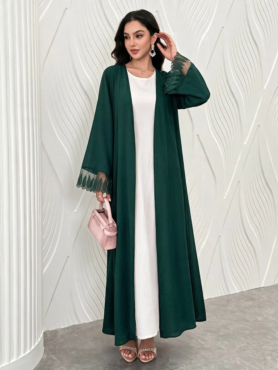 Yasmyna Elegant Filipiniana Modest Lace Cuff Design Women's Arabic Abaya Christening Guest Ninang Wedding Night Fall White
