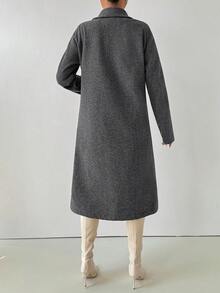SHEIN Women's Casual Solid Color Double-Breasted Overcoat, Autumn/Winter Fall Cloth For Women - Grey - View 2