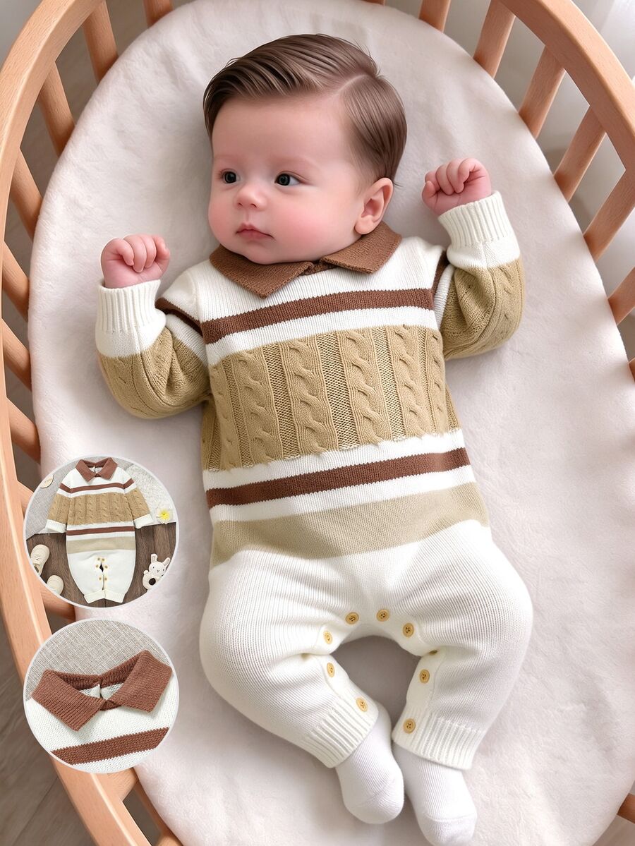 SHEIN Tween Girl Cute Knit Solid Pocket Long Sleeve Round Neck Slim Fit Wide Leg Bodysuit Pants Outfit Set Autumn Thanksgiving Club White - White - View 1
