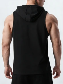 Gym Rark Men's Casual Versatile Drawstring Hooded Sports Tank Top, Gym - Black - View 2