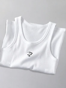 Gym Rark 1pc Men's Summer Cartoon Print Ribbed Knit Comfortable Sports Tank Top Gym Workout White Graphic Athleisure - White - View 1
