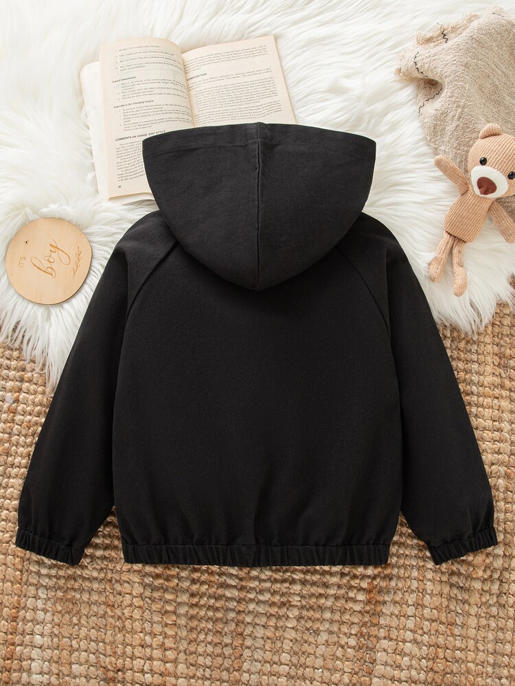 SHEIN 1pc Young Boy Casual Minimalist Street Style Hooded Long Sleeve Jacket,Fashion Design,Fits 4-7 Years Old Boys,Daily Wear,Sports,Outdoor,Back To School - Black - View 2