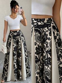 Selianne Women's Spring/Summer Elegant Streetwear Vacation Commute Printed Patchwork A-Line Pants Long Trousers - Multicolor - View 5