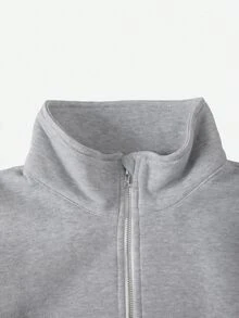 SHEIN Teen Girls Clothes Baggy Streetwear Striped Zipper Sweatshirt Knit Loose Floral Crop Fall Sixth Form Gray Grey Graduation - Grey - View 6
