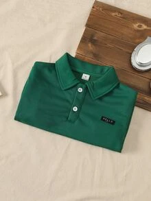 SHEIN 1件小男孩字母拼接半開領長袖T恤，單件，秋冬季 - 綠色 - 查看 7