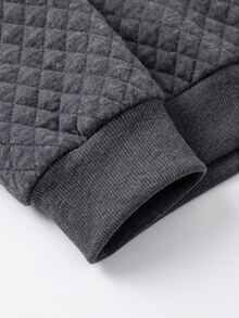 SHEIN Women's Autumn/Winter Hooded Drawstring Cuff Leather Patch Pocket Regular Length Casual Retro Loose Fit Sweatshirt - Dark Grey - View 5