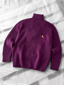 Mainfolk 男士騎士刺繡高領長袖毛衣，休閒日常穿著，適用萬聖節、聖誕節、冬季派對、秋季 - 紫色 - 查看 2