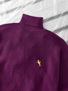 Mainfolk 男士騎士刺繡高領長袖毛衣，休閒日常穿著，適用萬聖節、聖誕節、冬季派對、秋季 - 紫色 - 查看 4