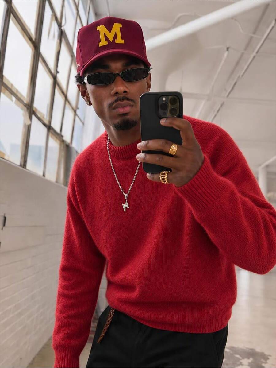 Mainfolk Men's Round Neck Pullover Loose Fit Printed Style, Casual Daily Wear - Red - View 1