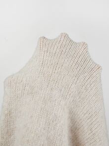 SHEIN Heather Beige Zip Up Knit Cardigan, Contrast Turtleneck Long Sleeve Sweater - Apricot - View 6