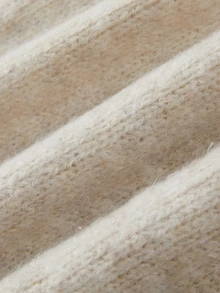 SHEIN Heather Beige Zip Up Knit Cardigan, Contrast Turtleneck Long Sleeve Sweater - Apricot - View 5