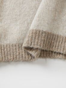 SHEIN Heather Beige Zip Up Knit Cardigan, Contrast Turtleneck Long Sleeve Sweater - Apricot - View 4
