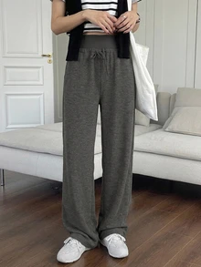 DAZY Women's Solid Color Loose Drawstring Waist Casual Sweatpants Fall Women Joggers - Dark Grey - View 2