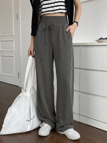 DAZY Women's Solid Color Loose Drawstring Waist Casual Sweatpants Fall Women Joggers - Dark Grey - View 6