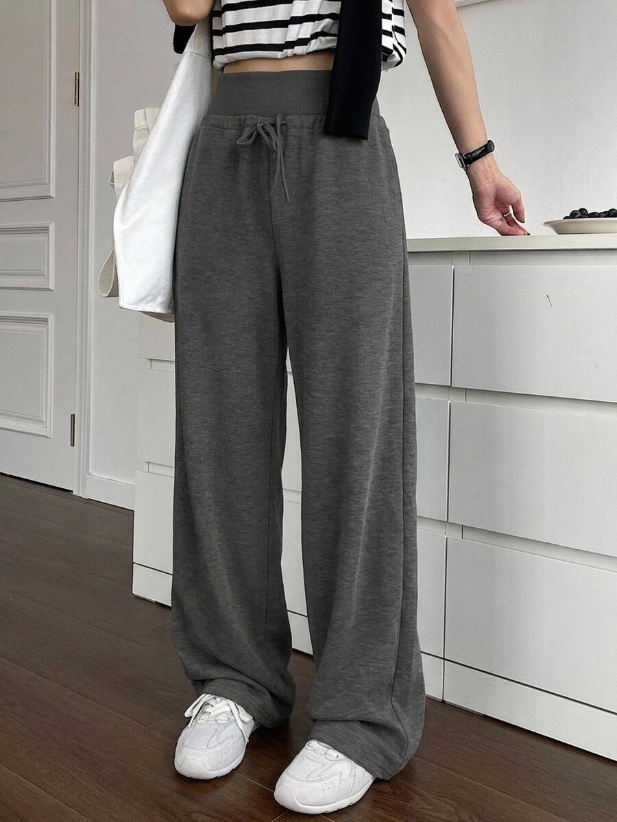 DAZY Women's Solid Color Loose Drawstring Waist Casual Sweatpants Fall Women Joggers - Dark Grey - View 1