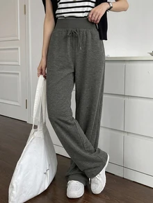 DAZY Women's Solid Color Loose Drawstring Waist Casual Sweatpants Fall Women Joggers - Dark Grey - View 4