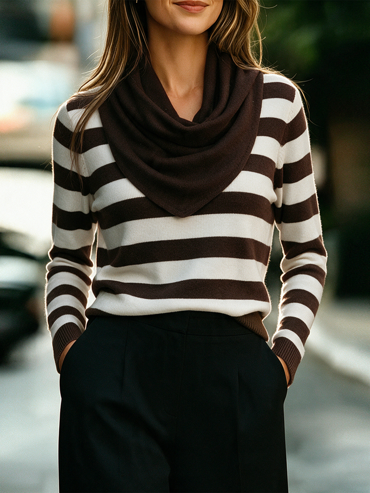 SHEIN Women Draped Cowl Neck Knit Sweater, Autumn Slim Long Sleeve Basic Undershirt - Multicolor - View 8