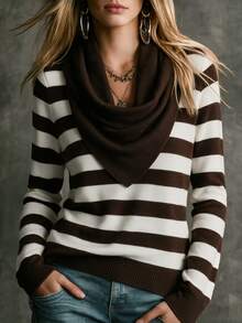 SHEIN Women Draped Cowl Neck Knit Sweater, Autumn Slim Long Sleeve Basic Undershirt - Multicolor - View 6