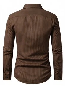 Manfinity Mode Men's Casual Single-Breasted Striped Long Sleeve Shirt, Suitable For Commuting, Business Office Men, Dress Formal Fall, Old Money Style, Ceremony - Brown - View 3