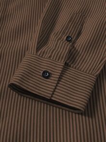 Manfinity Mode Men's Casual Single-Breasted Striped Long Sleeve Shirt, Suitable For Commuting, Business Office Men, Dress Formal Fall, Old Money Style, Ceremony - Brown - View 4
