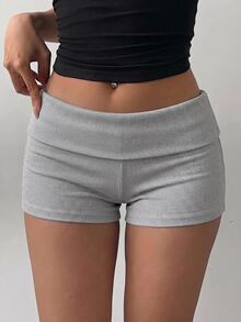 SHEIN BASICS Women's Casual Ultra Low Waist Minimalist Mini Shorts, Daily Wear - Grey - View 10
