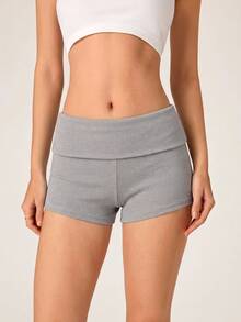 SHEIN BASICS Women's Casual Ultra Low Waist Minimalist Mini Shorts, Daily Wear - Grey - View 4