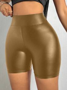 BamGleam Women's Fashion Street Casual Solid Color High Waist Cycling Shorts - Gold - View 7