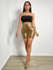 BamGleam Women's Fashion Street Casual Solid Color High Waist Cycling Shorts - Gold - View 5