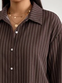 Comfylo Plus Size Women's Brown Long Sleeve Top And Pants Casual Streetwear Soft Form Elegant Daily 2 Pieces Set Autumn Vacation Formal Homewear Going Out - Coffee Brown - View 3