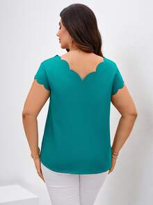 Chikora Plus Size Solid Color Shirt With Scalloped Edges - Green - View 2