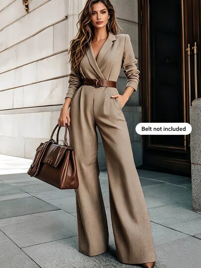 SHEIN جمبسوت بلون موحد للتنقل اليومي موضة الخريف/الشتاء