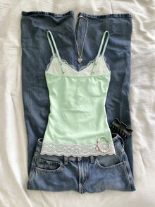 IslaSuriya Women's Sexy Striped Lace Patchwork Camisole Tank Top - Multicolor - View 2