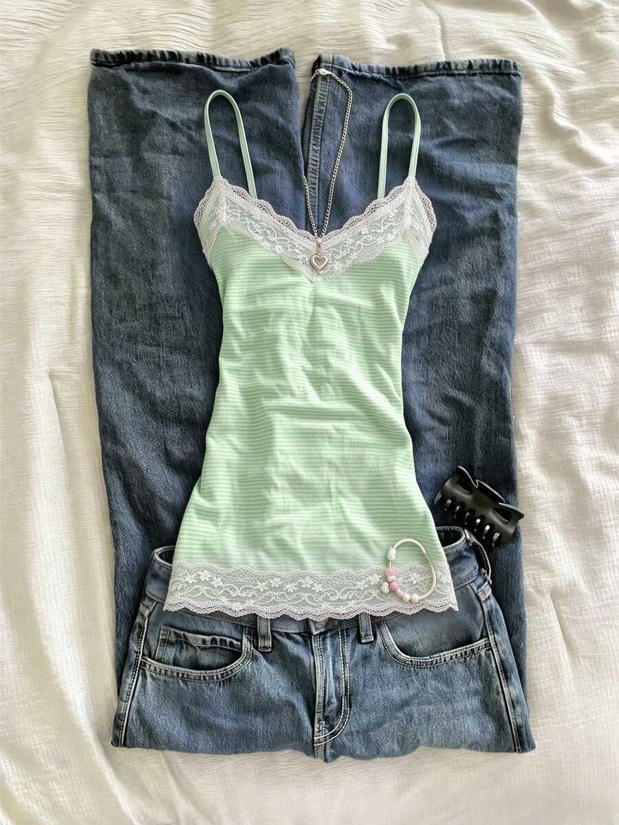 IslaSuriya Women's Sexy Striped Lace Patchwork Camisole Tank Top - Multicolor - View 1