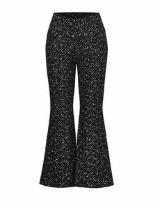 SHEIN LUNE CURVE Plus Size Sequin Flared Pants, Elegant Style For Bar And Music Festival Fall - Black - View 3