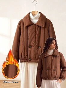Rusticease Women Fall Winter Warmth Jacket Women Winter Clothes Women's Double-Breasted Long Sleeve Casual Winter Coat Thanksgiving Everyday Club Brown New Year - Brown - View 2