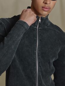 Musero Muscle Fit Funnel Neck Ribbed Zip Through Top Autum Winter Essentials - Black - View 6