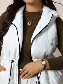 Comfylo 大码女式抽绳腰部毛绒休闲宽松夹克，秋冬季，羊毛夹克，冬季女式外套冬装冬季外套带口袋加厚夹克和派克大衣可打包轻便全拉链连帽夹克绗缝冬季外套女式宽松外套带口袋时尚服装大码羊毛绒长款外套夹克冬季防风保暖度假装女式冬装女式冬装万圣节服装万圣节外套工作服女式通勤极简主义办公室老款外套，适合日常穿着，通勤，极简主义，优雅时尚通勤，休闲休闲风格，纯色，功能性口袋，秋季 - 黑色 - 查看 9