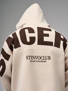 STYNVO 男士休閒字母印花連帽衛衣，秋冬款 - 杏色 - 查看 6