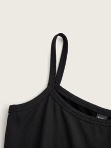 SHEIN ICON 女款休閒性感細肩帶修身背心，南瓜笑臉印花，適合日常通勤、約會、派對，秋冬春夏，聖誕節、新年、感恩節 - 黑色 - 查看 5