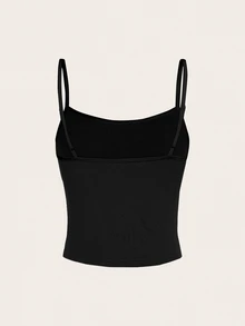 SHEIN ICON 女款休閒性感細肩帶修身背心，南瓜笑臉印花，適合日常通勤、約會、派對，秋冬春夏，聖誕節、新年、感恩節 - 黑色 - 查看 3