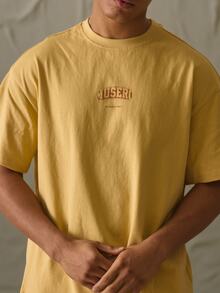 Oversized Short Sleeve Drop Shoulder Crew Neck T-Shirt Front Chest Graphic Musero Branding Detail Autumn Winter Essentials - Yellow - View 2